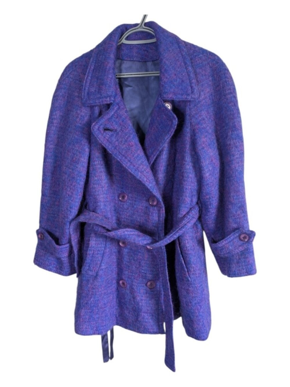 Bardolino Vintage Purple/Blue Double-Breasted Mohair Wool Blend Coat Size Sm/Med